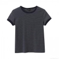 Women's Striped T-Shirt Cotton Spandex Casual Short Sleeve Crew Neck Tee Summer Preppy Style Streetwear Top For Ladies Comfortable Breathable Fashion Clothing