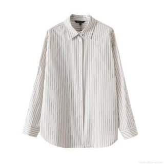 Women's Vertical Striped Long Sleeve Button Down Shirt 95% Cotton 5% Spandex Loose Casual Blouse For Office Daily Wear Fashion Versatile Tops