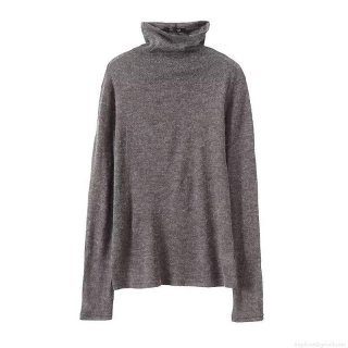 Women's Casual Cotton Blend T-Shirt Mock Neck Long Sleeve Semi-Sheer Knit Top Solid Color Soft Breathable Autumn Streetwear Basic Tee for Women