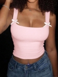 Women's Pink Bow Decoration Camisole Crop Top Slim Fit Sleeveless Sweet Y2K Style 95% Polyester 5% Spandex Soft Breathable Summer Tank Top For Ladies