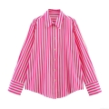 Women's Striped Long Sleeve Button Down Blouse Polyester Linen Blend Loose Fit Contrast Color Lapel Shirt For Daily Spring Summer Casual Streetwear