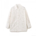 Women's Casual Hollow Out Embroidered Shirt Cotton Blend Long Sleeve Turn-down Collar Loose Blouse for Commuting Work Streetwear White Tops