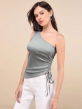 Women's Sexy One Shoulder Ribbed Knit Top Side Drawstring Ruched Sleeveless T-Shirt Slim Fit Summer Casual Tank Top For Women Elegant Party Clubwear