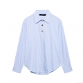 Women's Casual Fashion Long Sleeve Light Blue Button Up Poplin Shirt Stylish Loose Fitting Blouse With Decorative Buttons Streetwear Tops