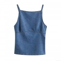 Women's Denim Look Polyester Camisole Top Backless Summer Sexy Blue Slim Fit Tank Top For Casual Streetwear Women Clothing