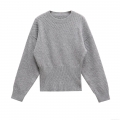 Women's Crew Neck Long Sleeve Knit Sweater 100% Polyester Hollow Diagonal Texture Pullover Top Casual Street Style Loose Fit Ribbed Jumper for Women Autumn Winter Gray