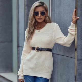 Women's Knitted Sweater Elegant Round Neck Long Sleeve Pullover Top for Office Commute Casual Autumn Winter Solid Color Warm Knitwear Jumper