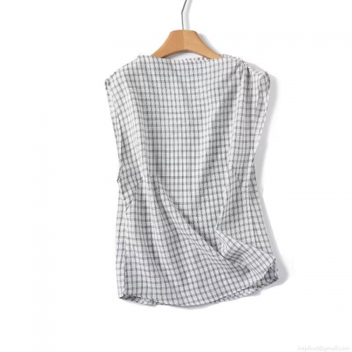 Women's Sleeveless Plaid Blouse Shirt Cotton Blend Slim Fit Round Neck Casual Streetwear Tank Top Summer Fashion Checked Waist Top for Ladies