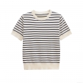 Women's Casual Striped Short Sleeve Knit T-Shirt Crew Neck Mercerized Cotton Blend Top For Summer Streetwear Fashion Daily Wear