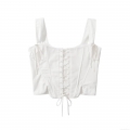 Women's Sexy Corset Tank Top Lace-up Front Slim Fit Fishbone Cami With Bow Shoulder Straps Summer Streetwear White Woven Crop Top