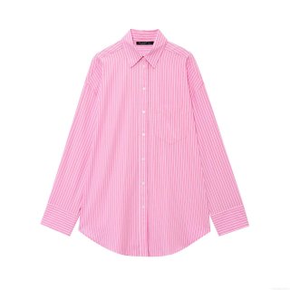 Women's Striped Long Sleeve Button Down Shirt Polyester Lapel Blouse With Pocket Casual Loose Western Style Top Streetwear Clothing