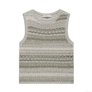 Women's Retro Hollow Out Knit Tank Top Multicolor Striped Crochet Sleeveless Round Neck Summer Streetwear Crochet Crop Top For Daily Vacation Women Clothes