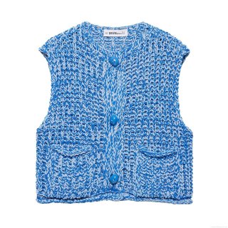 Women's European Style Coarse Knit Vest Sleeveless Round Neck Single Breasted Button Down Tank Top Melange Blue Daily Casual Fashion Outerwear Streetwear Top