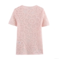 Women's Pink Lace Knit T-Shirt Elegant Rose Hollow Out Round Neck Short Sleeve Top For Summer Street Style Ladies Breathable Tee