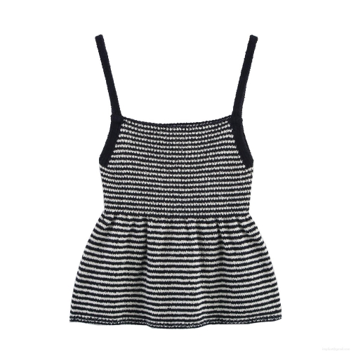 Women's Striped Knit Camisole Top Spaghetti Strap Ruffle Hem Polyester Nylon Sleeveless Tank Top For Summer Streetwear Vacation