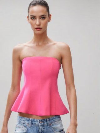 Sexy Backless Peplum Tube Top Women Summer Strapless Solid Color Bustier Streetwear Party Sleeveless Slim Fit Polyester Blouse Top