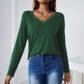 Women's Casual Long Sleeve T-Shirt Elegant V-Neck Lace Trim Pullover Top Polyester Rayon Blend Loose Fit Solid Color Fashion Blouse For Women