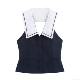 Women's Sexy Halter Top Sailor Collar Backless Colorblock Vest Sleeveless V Neck Streetwear Polyester Top For Summer Daily Ladies
