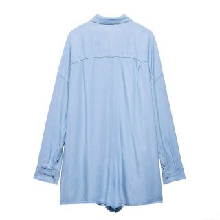 Women's Denim Style Polyester Long Sleeve Shirt Oversized Button Down Blouse Top With Pocket Streetwear Casual Daily Loose Longline Shirt For Women