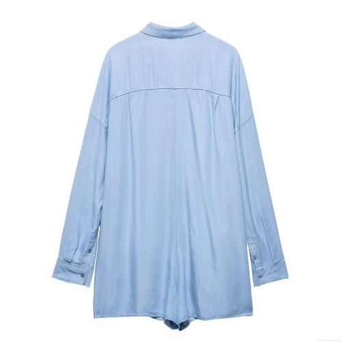 Women's Denim Style Polyester Long Sleeve Shirt Oversized Button Down Blouse Top With Pocket Streetwear Casual Daily Loose Longline Shirt For Women