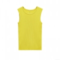 Women's Fluorescent Yellow Knitted Tank Top Sleeveless Round Neck Ribbed Backless Lace Up Mercerized Cotton Polyester T-Shirt Summer Streetwear Casual Top