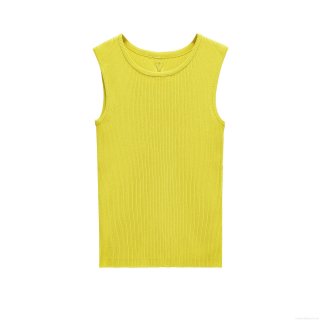 Women's Fluorescent Yellow Knitted Tank Top Sleeveless Round Neck Ribbed Backless Lace Up Mercerized Cotton Polyester T-Shirt Summer Streetwear Casual Top