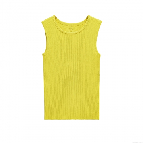 Women's Fluorescent Yellow Knitted Tank Top Sleeveless Round Neck Ribbed Backless Lace Up Mercerized Cotton Polyester T-Shirt Summer Streetwear Casual Top