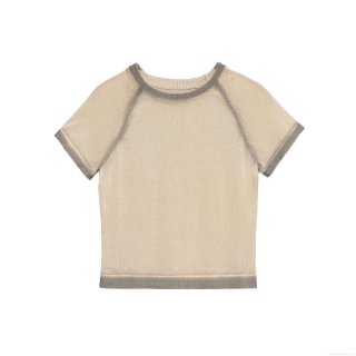 Women's Casual Polyester Knit T-Shirt Short Sleeve Round Neck Contrast Trim Gradient Streetwear Top Summer Fashion Tee for Lady