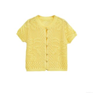 Women's Hollow Out Knit T-Shirt Short Sleeve Single Breasted Cardigan Top Casual Western Style Crochet Mesh Summer Streetwear Blouse For Women