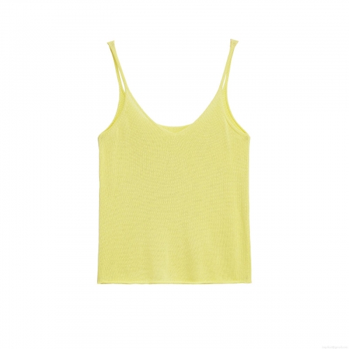 Women Sexy Hollow Out Knit Camisole Top Slim Fit Neon Yellow Backless Tank Top Summer Casual Streetwear Lightweight Sleeveless Vest