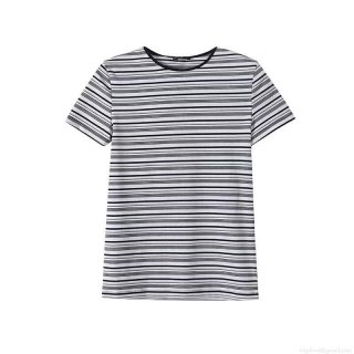 Women's Slim Fit Striped T-Shirt Round Neck Short Sleeve Cotton Blend Ribbed Knit Summer Top Casual Fashion Tee For Ladies