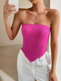 Women's Sexy Strapless Ribbed Tube Top Handkerchief Hem Irregular Triangular Trim Slim Fit Summer Party Clubwear Hot Pink Tank Top