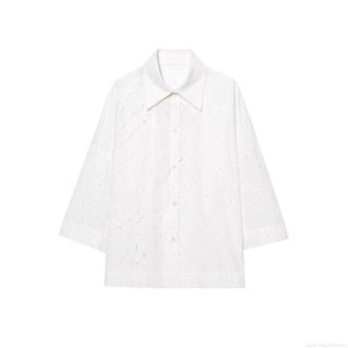 Women's Loose Turn-down Collar Long Sleeve Shirt With Fringe Tassel Texture Solid White Button Down Blouse Top For Summer Streetwear Office