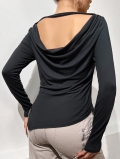 Women's Sexy Backless Long Sleeve T-Shirt Irregular Hem Polyester Spandex Slim Fit Solid Color Draped Open Back Top for Party Dating