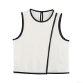 Women's Sleeveless Round Neck T-Shirt Contrast Trim Crepe Polyester Pullover Tank Top Summer Casual Streetwear Vest Tops