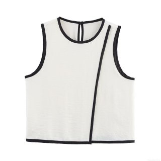 Women's Sleeveless Round Neck T-Shirt Contrast Trim Crepe Polyester Pullover Tank Top Summer Casual Streetwear Vest Tops