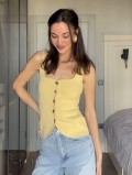 Women's Knit Button Down Tank Top Sleeveless Ribbed Knit Vest U Neck Slim Fit Summer Casual Streetwear Top Yellow