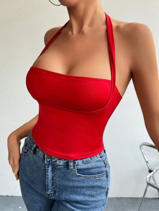 Women's Sexy Halterneck Tank Top Polyester Spandex Milk Silk Backless Slim Fit Sleeveless Solid Color Summer Clubwear Party Top