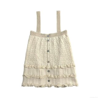 Women Summer Knit Mesh Hollow Out Crochet Camisole 100% Cotton Lace Trim Button Front Strap Top For Vacation Casual Streetwear Sleeveless Tank Top