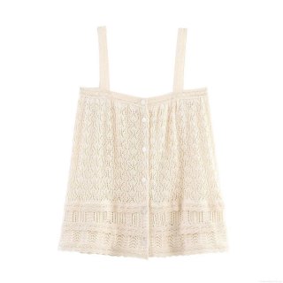 Women's Knit Crochet Tank Top Polyester Hollow Out Lace Scalloped Hem Button Strap Summer Western Streetwear Camisole Sleeveless Slim Fit Top