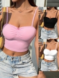 Women Sexy Lace Trim Camisole Top Polyester Spandex Rose Decor Pleated Slim Fit Crop Top Sleeveless Tank Top For Summer Party Clubwear Daily Dating Streetwear Fashion Y2K Style