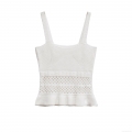 Women's Knit Camisole Hollow Out Polyester Ruffle Hem Summer Streetwear Top For Women White Breathable Crochet Tank Top