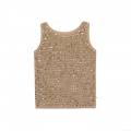 Women's Hollow Knit Sequin Tank Top Sexy Sleeveless Round Neck Crochet Vest Top For Summer Beach Party Street Style Camel Knitwear