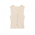 Women's Casual V-Neck Knit Vest Sleeveless Single Breasted Ribbed Cardigan Top Streetwear Summer Button Down Knitwear For Women