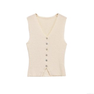 Women's Casual V-Neck Knit Vest Sleeveless Single Breasted Ribbed Cardigan Top Streetwear Summer Button Down Knitwear For Women