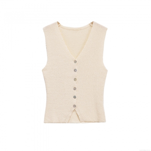 Women's Casual V-Neck Knit Vest Sleeveless Single Breasted Ribbed Cardigan Top Streetwear Summer Button Down Knitwear For Women