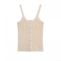 Women's Knit Cami Top V Neck Hollow Out Polyester Button Up Spaghetti Strap Sleeveless Tank Top For Summer Vacation Casual Street Style