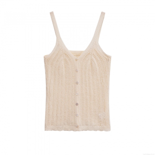 Women's Knit Cami Top V Neck Hollow Out Polyester Button Up Spaghetti Strap Sleeveless Tank Top For Summer Vacation Casual Street Style