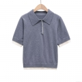 Women's Knit Polo T-Shirt Contrast Trim Fake Two Piece Short Sleeve Lapel Collar Casual Streetwear Summer Knitwear Tops For Ladies