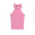 Women's Sexy Halter Top Ribbed Knit Backless Bow Tie Neck Camisole Pink Mercerized Cotton Polyester Sleeveless Summer Slim Fit Crop Top Streetwear Party Vest